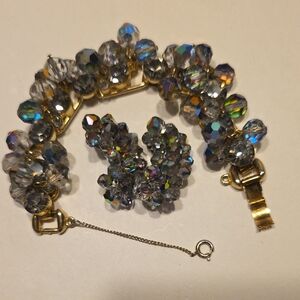 Vintage Julianna Smoky Glass Bracelet And Aurora Borealius Laguna Earrings